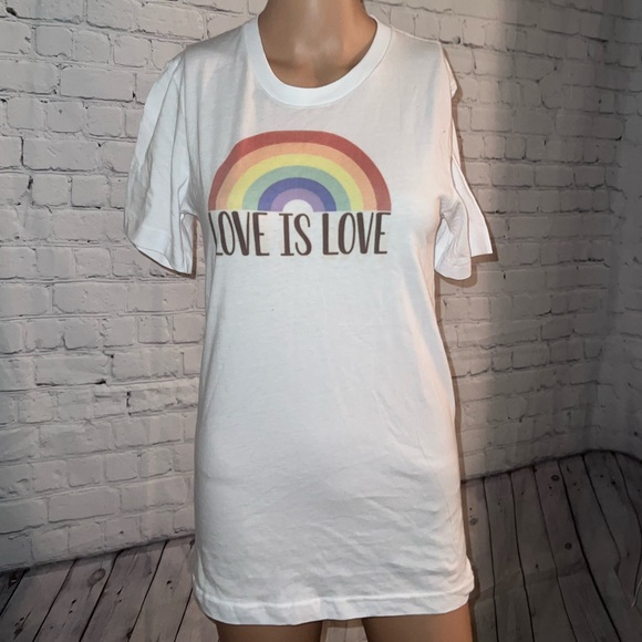Bella Canvas Love is Love White Rainbow Shirt size XS
